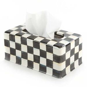 Mackenzie-Childs Courtly Check Enamel Tissue Box Cover Black White Decor
